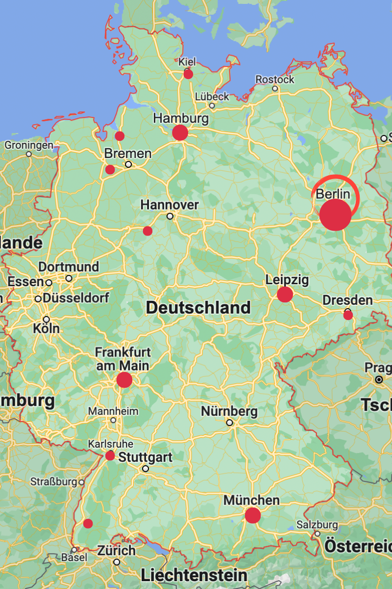 Deutschlandkarte mit Markierungen für Movement Training